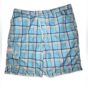 Chaps Red‎ & Blue Plaid Brief Lined Swim Trunks Boardshorts Men's H10